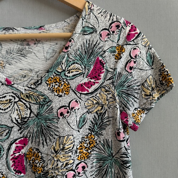 Lord & Taylor | Summer Fruits Cotton Tee | Petite V-Neck Shirt | Size M (Petite) - Picture 3 of 6